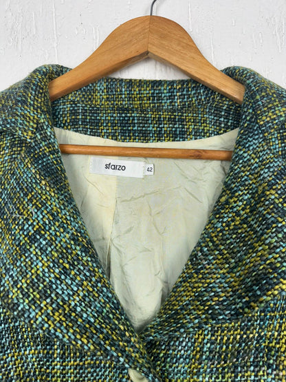 Casaco Blazer Feminino em Tweed Sfarzo – Tons Verdes e Mostarda  tamanho M