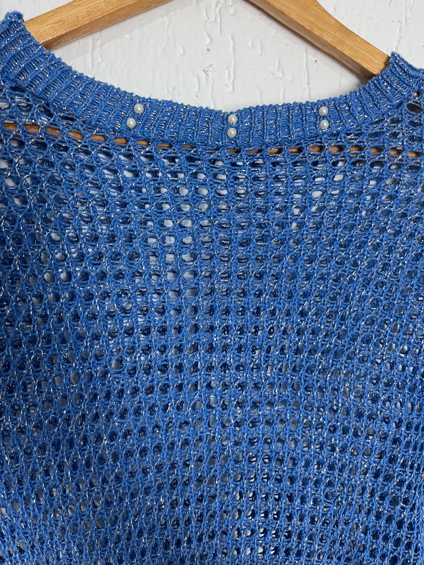 Blusa Tricô Telado com Brilho e Detalhe em Pérolas