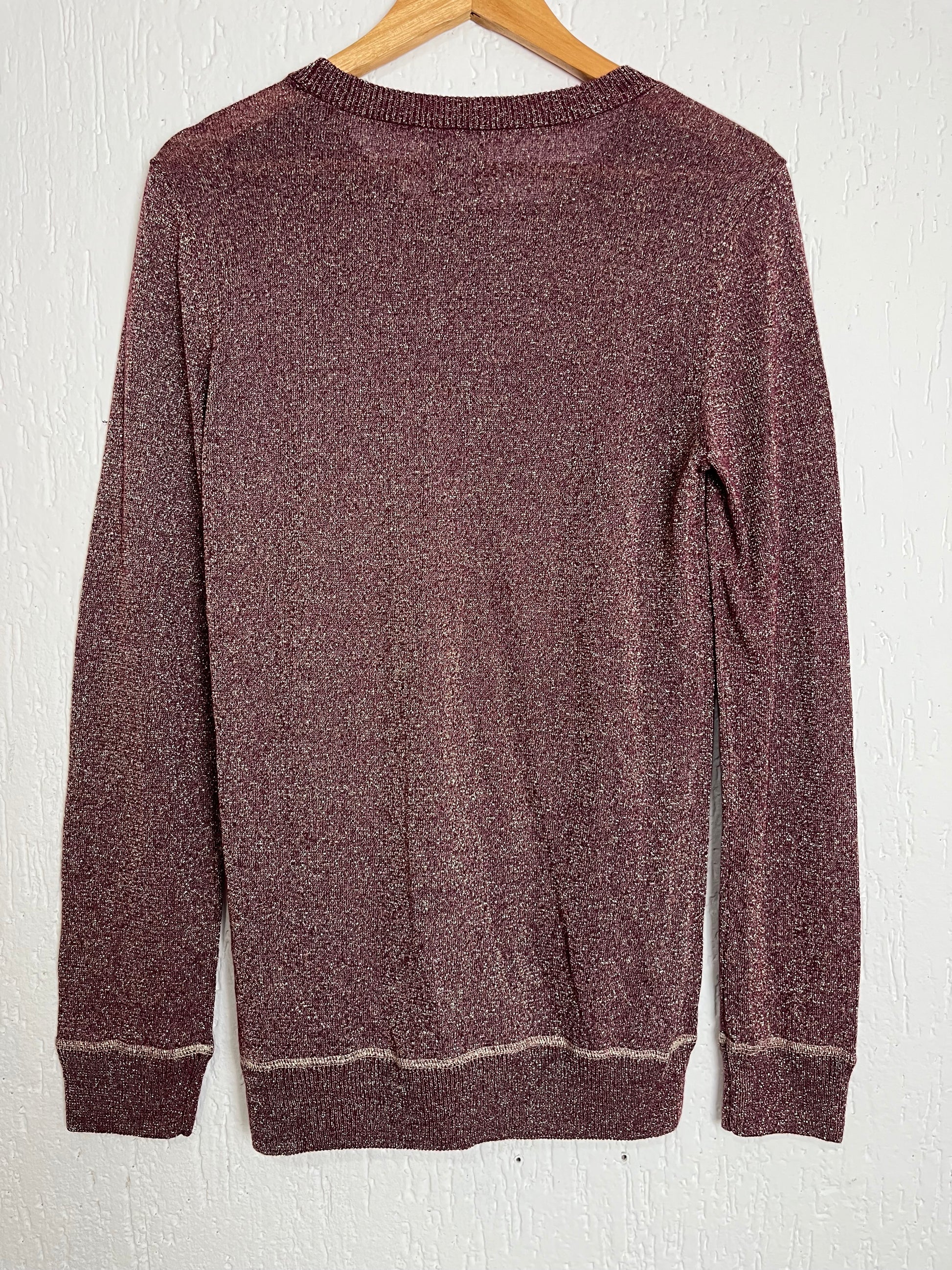Blusa Feminina Hering Tricot com Lurex - Vinho e Dourado