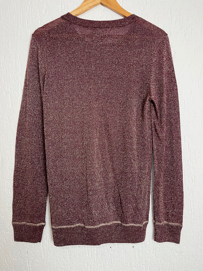 Blusa Feminina Hering Tricot com Lurex - Vinho e Dourado