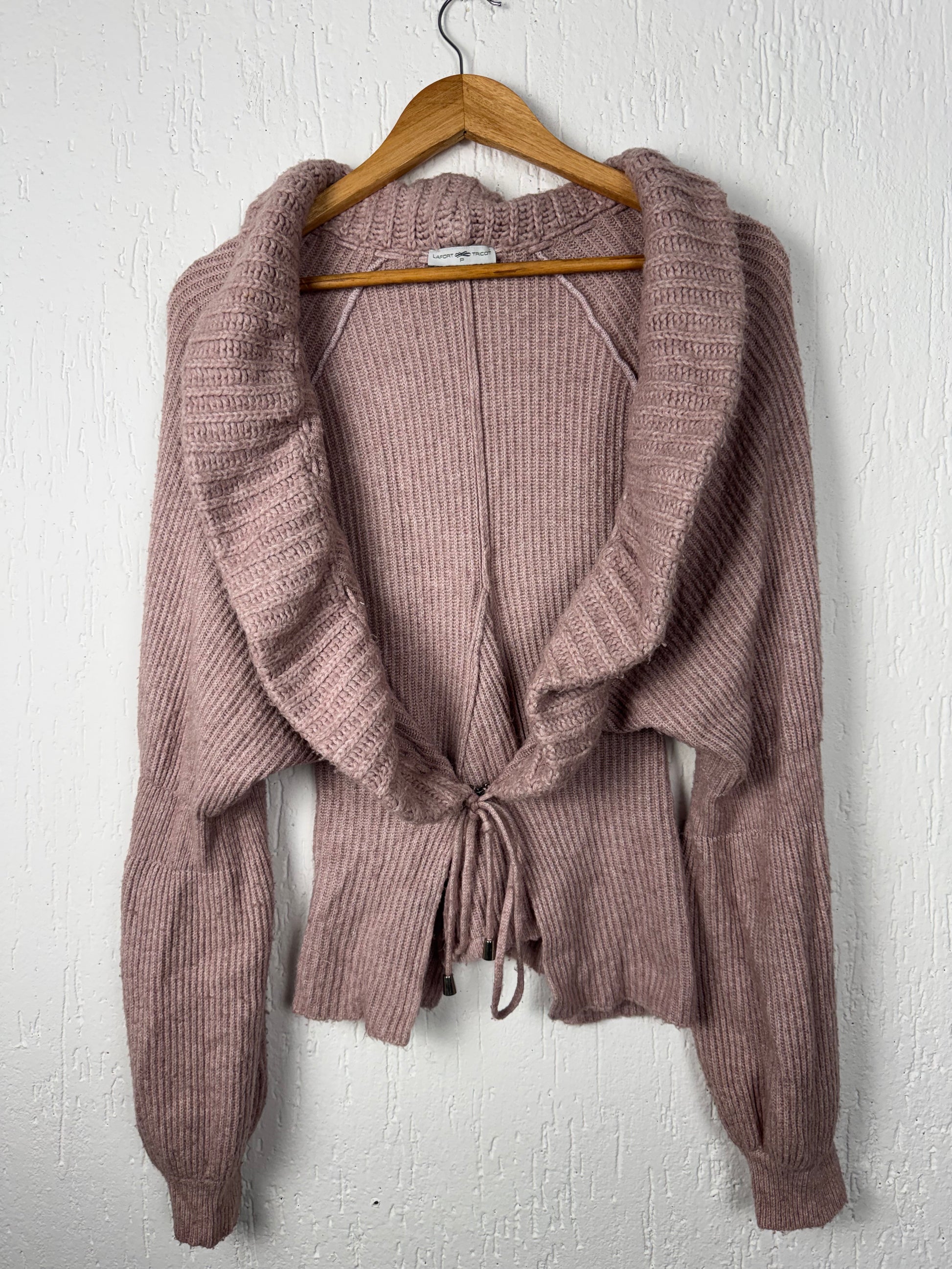 Cardigan Tricô Rosa Antigo Feminino com Amarração Lafort
