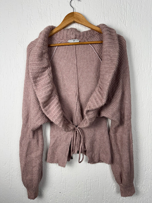 Cardigan Tricô Rosa Antigo Feminino com Amarração Lafort
