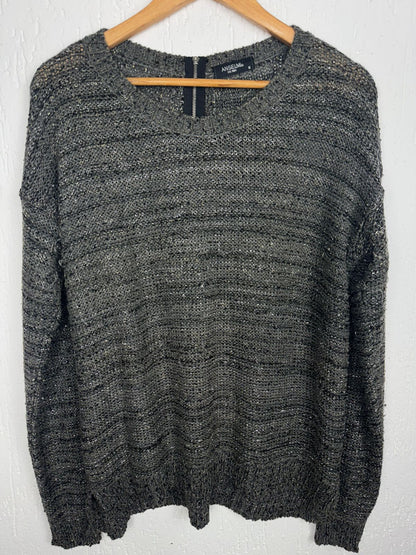 Blusa de Tricô Texturizado com Brilho e Zíper – Grafite Tamanho  GG