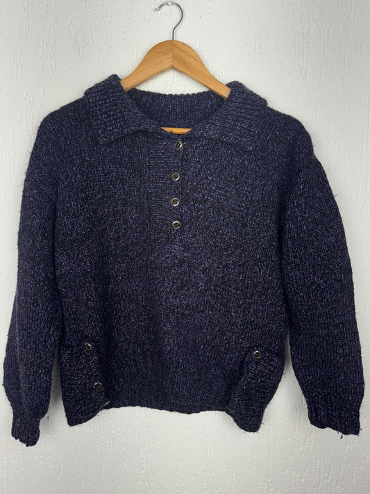 Blusão de Tricot Encorpado Gola Polo – Azul Marinho Mesclado modelo Gg
