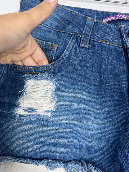 Short Jeans Feminino Zork Tamanho 40 - Detalhes Rasgados