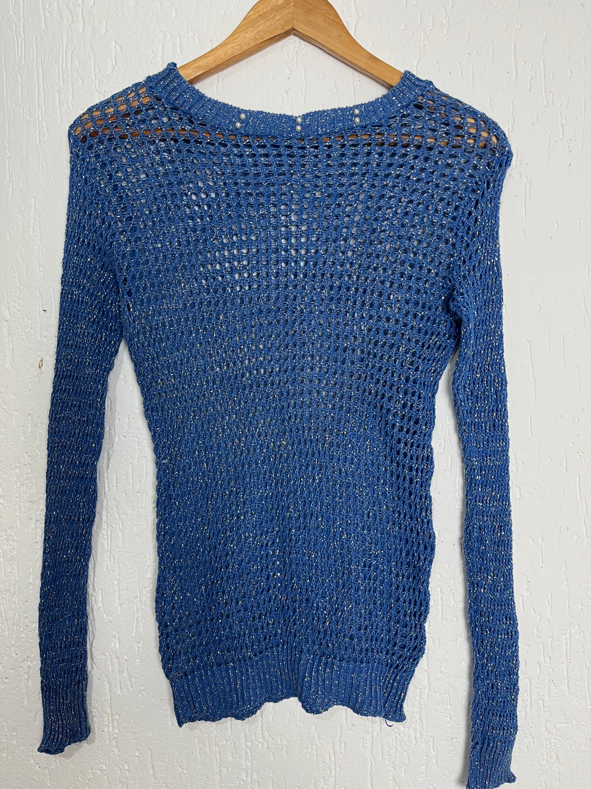 Blusa Tricô Telado com Brilho e Detalhe em Pérolas