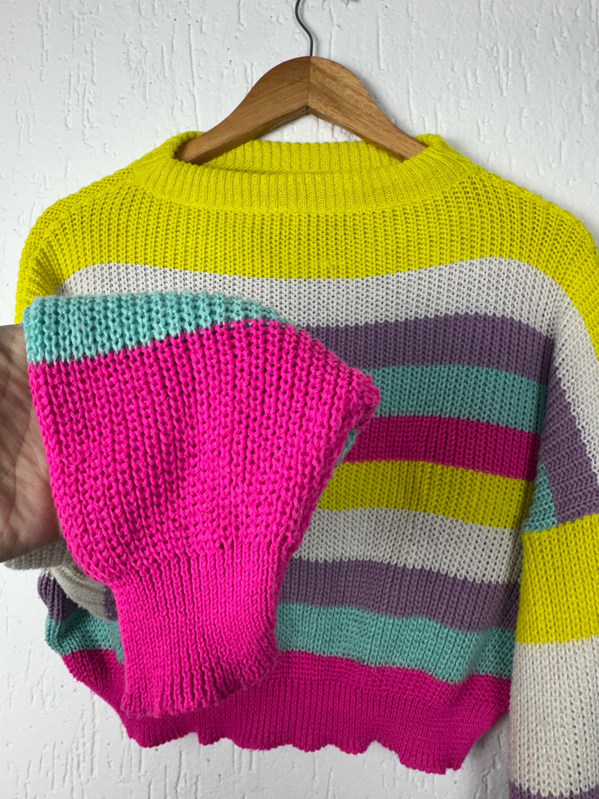 Suéter Tricô Cropped Feminino Listrado Color Block
