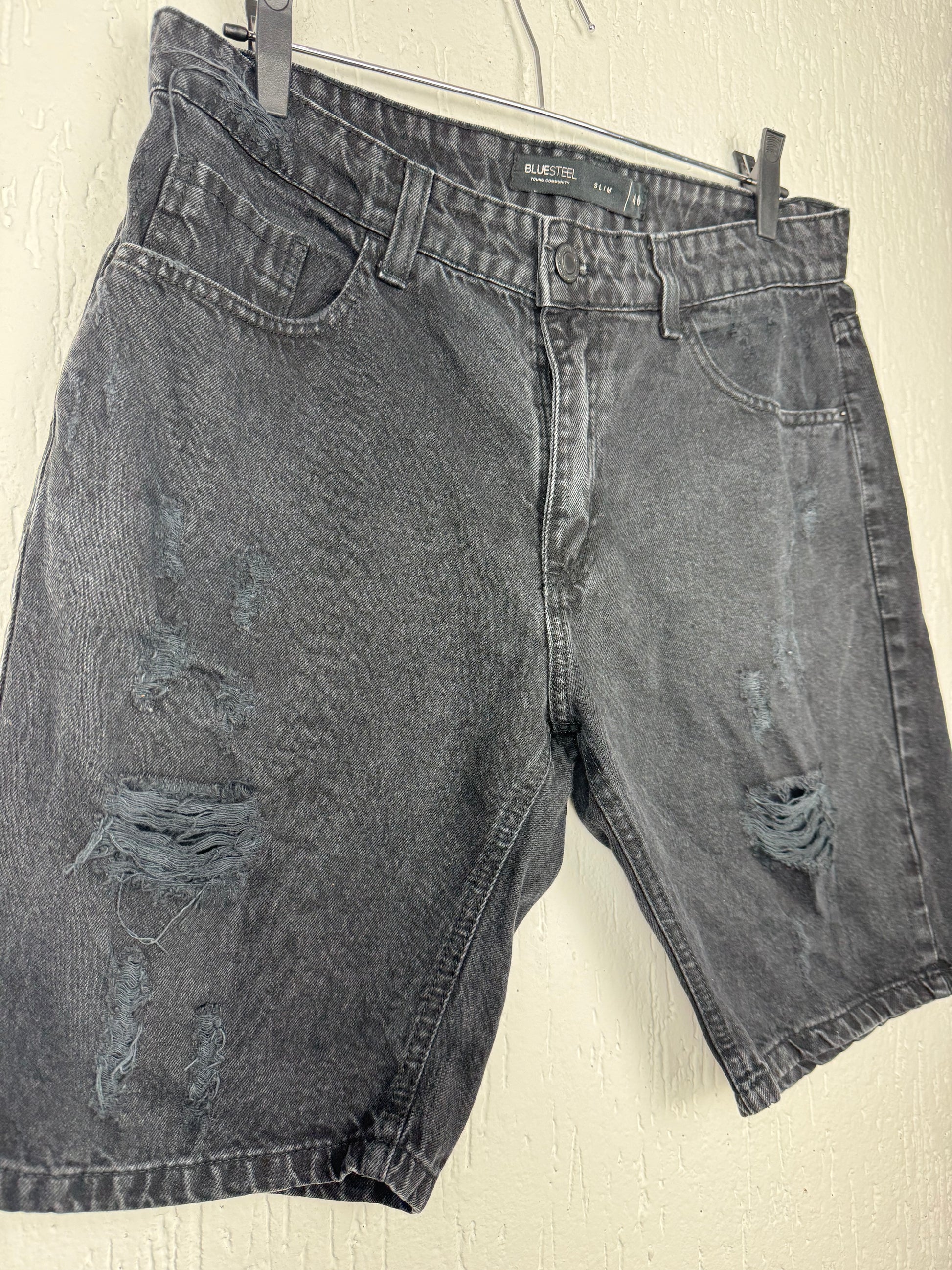 Bermuda Jeans Blue Steel Preta Destroyed Slim