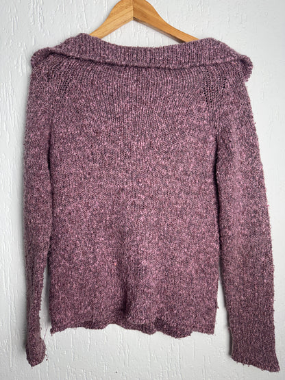 Suéter Tricô Bouclê Mescla Rosa e Roxo com Botões Marroc Feminino