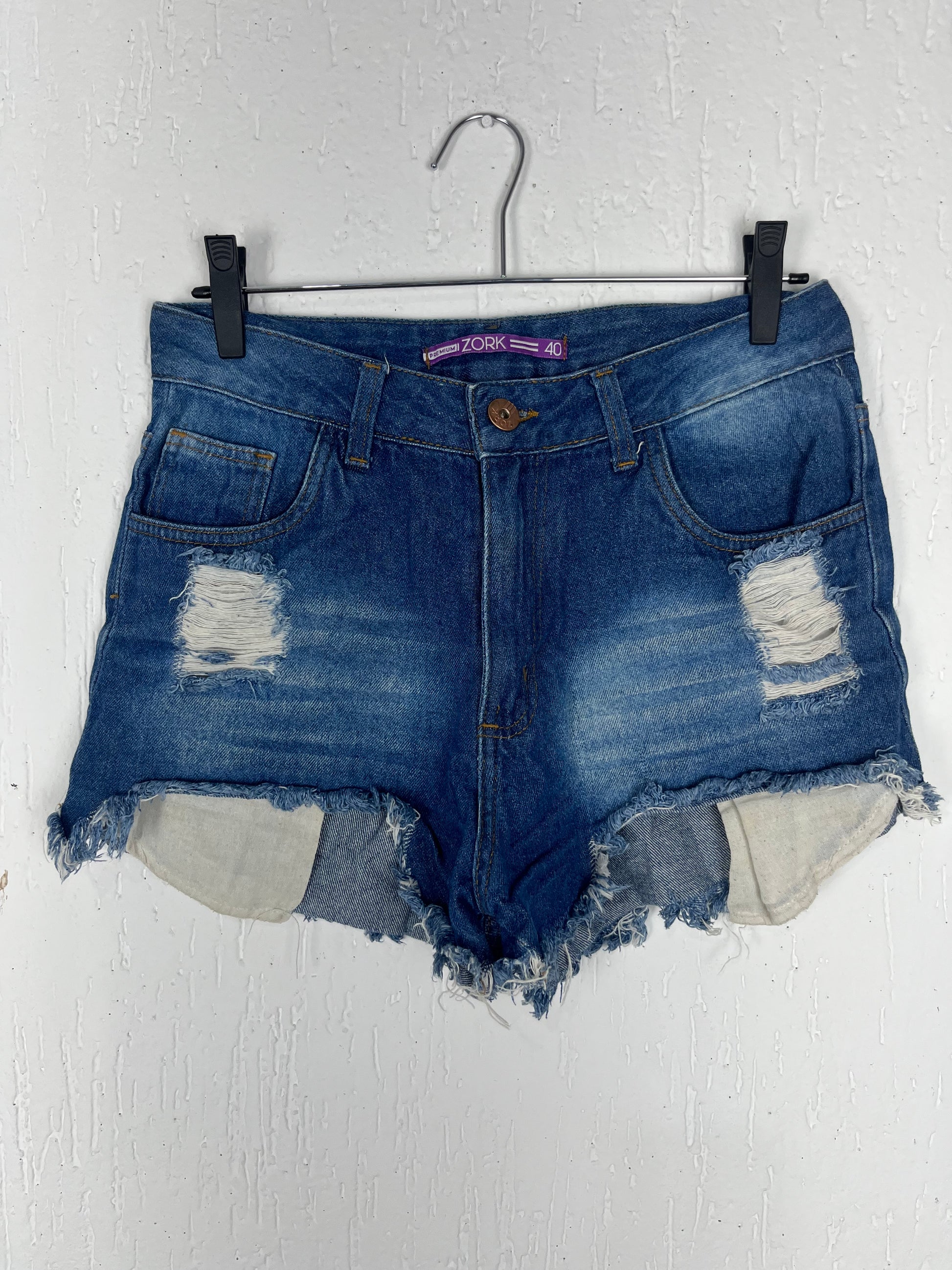 Short Jeans Feminino Zork Tamanho 40 - Detalhes Rasgados