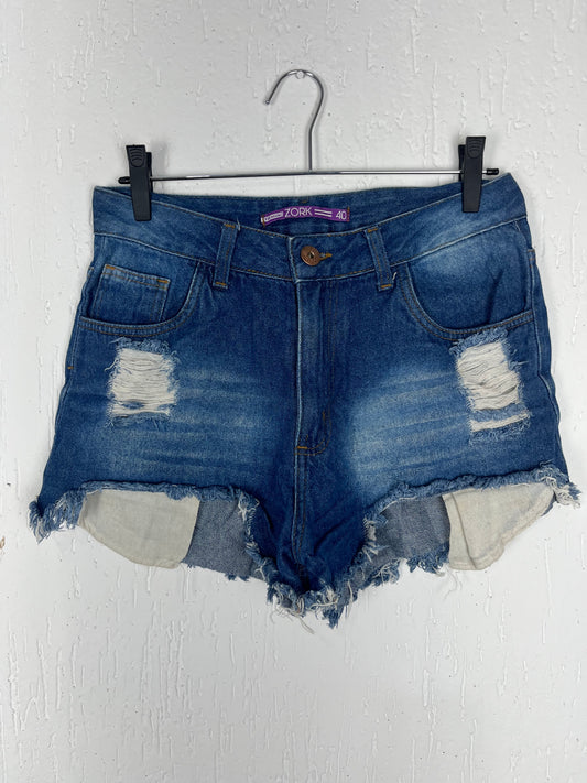 Short Jeans Feminino Zork Tamanho 40 - Detalhes Rasgados