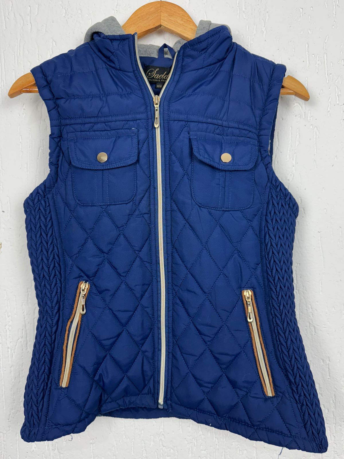 Feminino Puffer Matelassê com Capuz Moletom – Azul Royal tamanho M
