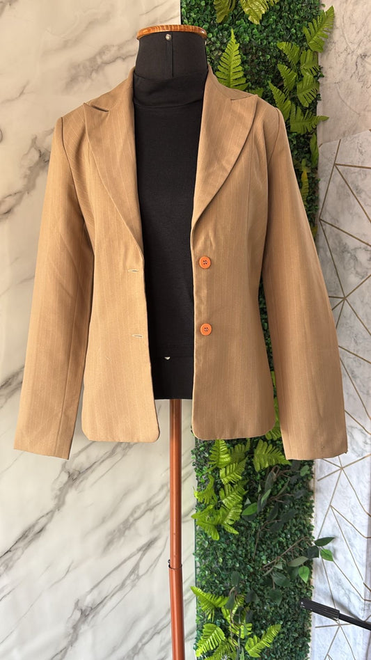 Blazer bege cortelle risca giz branca forrado
