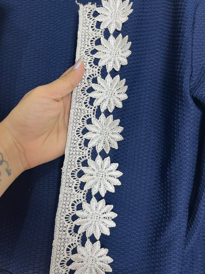 Bolero Feminino Azul Marinho com Renda Floral