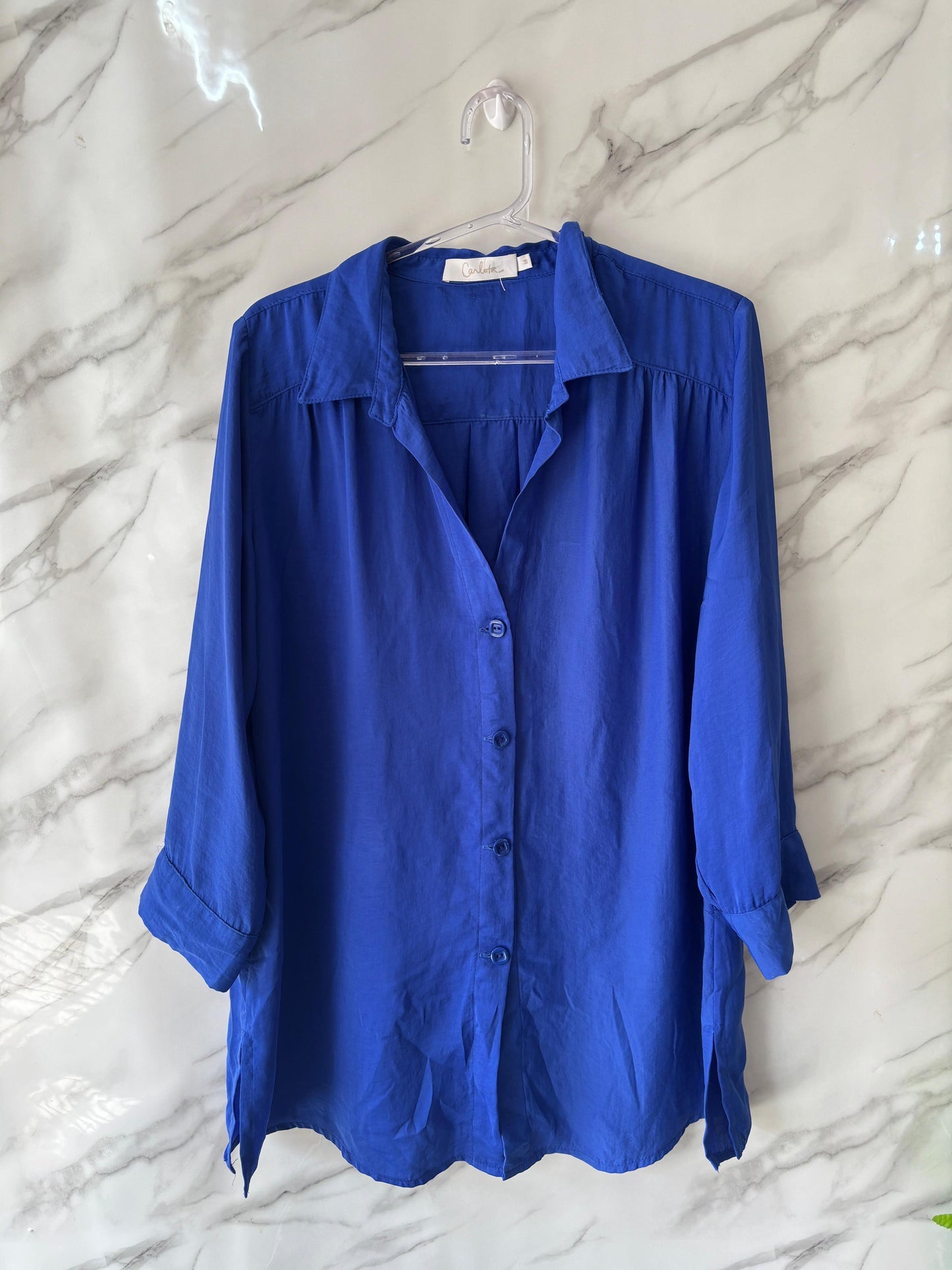 Camisa Alongada Azul Royal Carlota Costa – Abertura nas Laterais