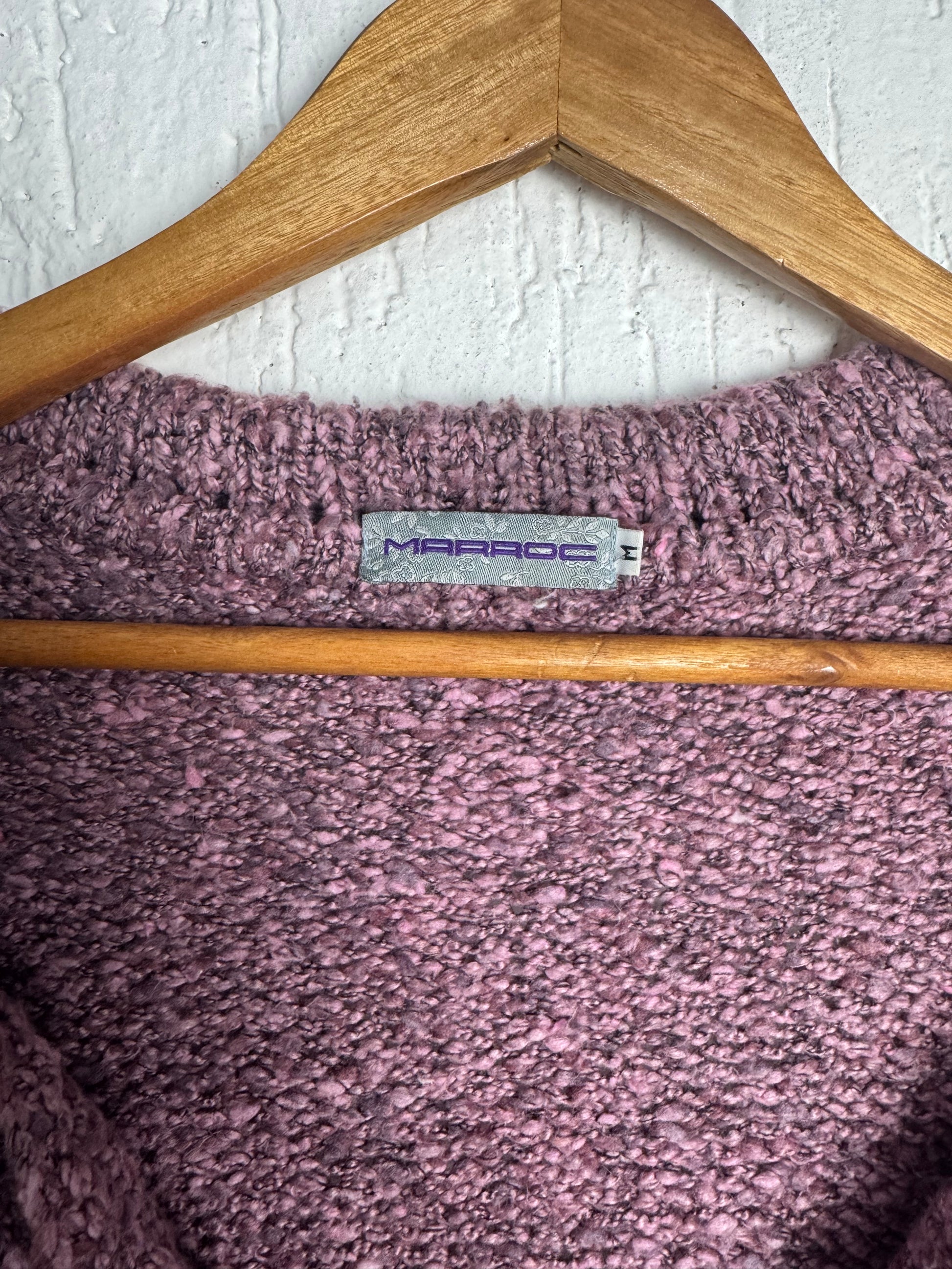 Suéter Tricô Bouclê Mescla Rosa e Roxo com Botões Marroc Feminino