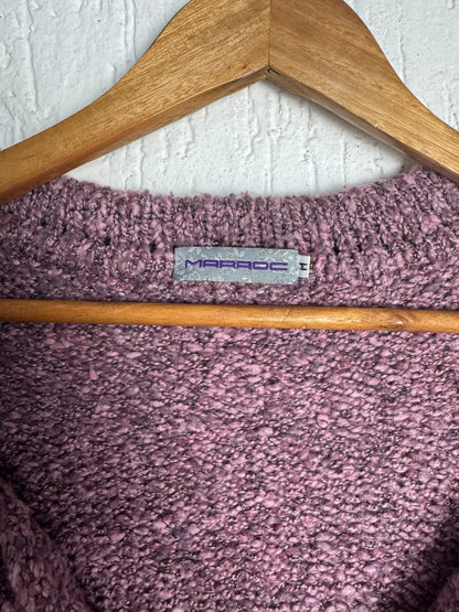 Suéter Tricô Bouclê Mescla Rosa e Roxo com Botões Marroc Feminino