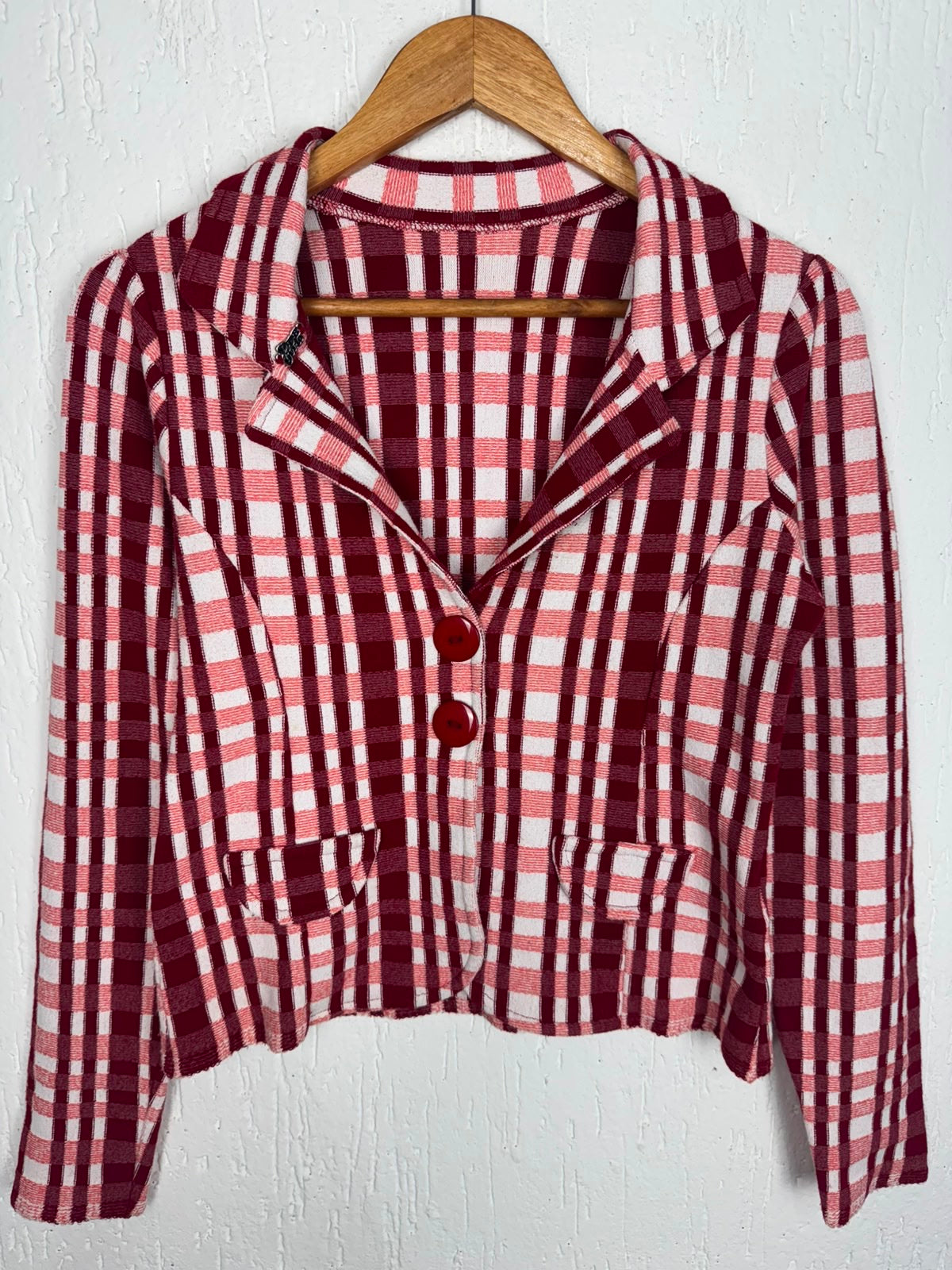 Casaco Blazer Cropped Xadrez com Botões tamanho M