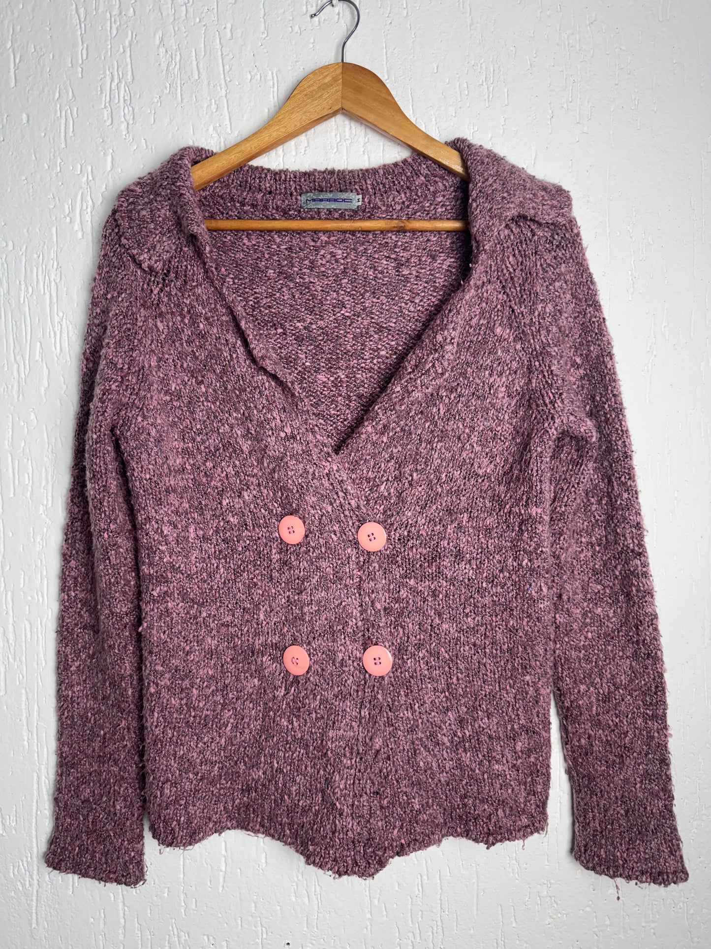 Suéter Tricô Bouclê Mescla Rosa e Roxo com Botões Marroc Feminino