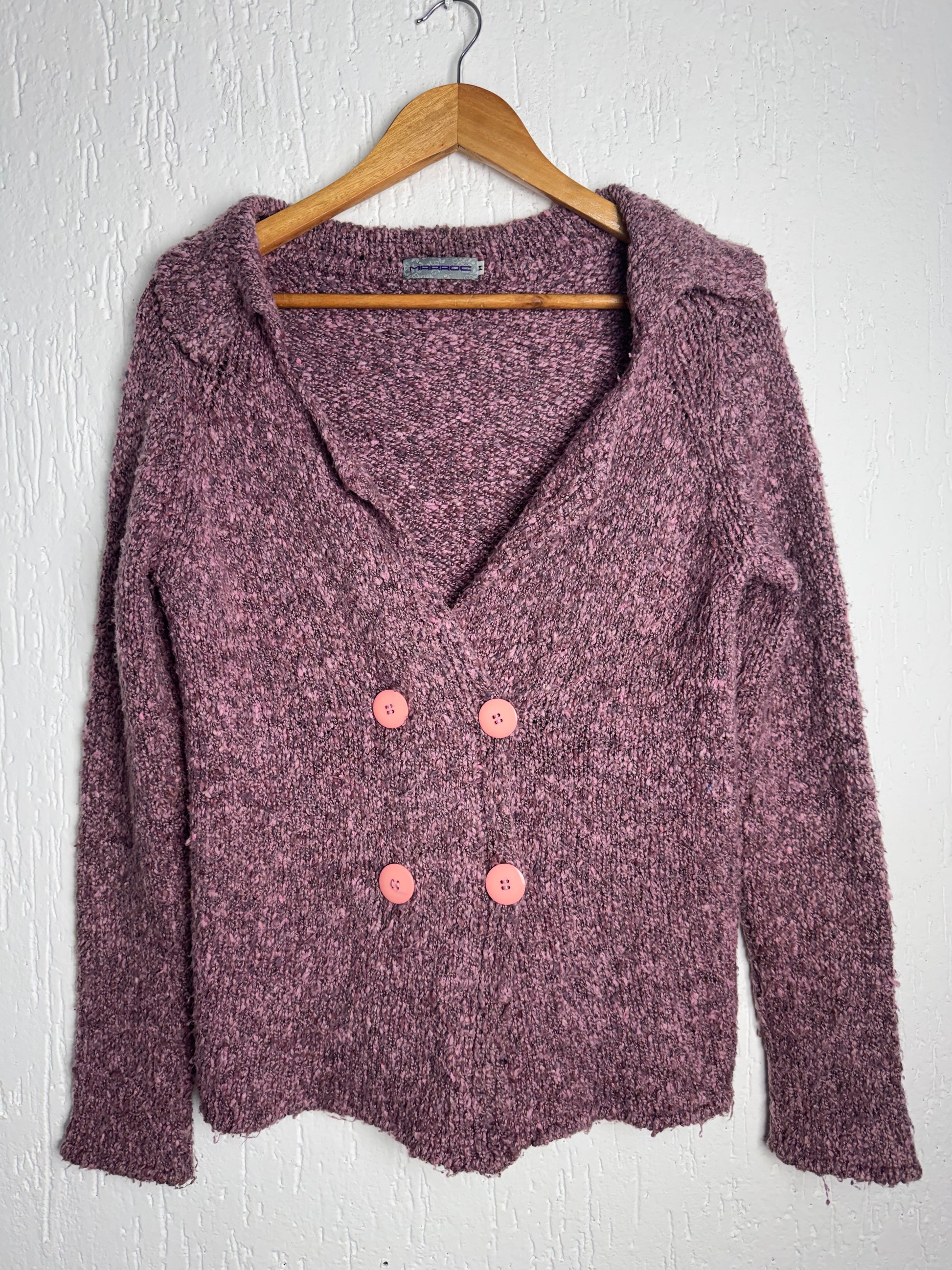 Suéter Tricô Bouclê Mescla Rosa e Roxo com Botões Marroc Feminino