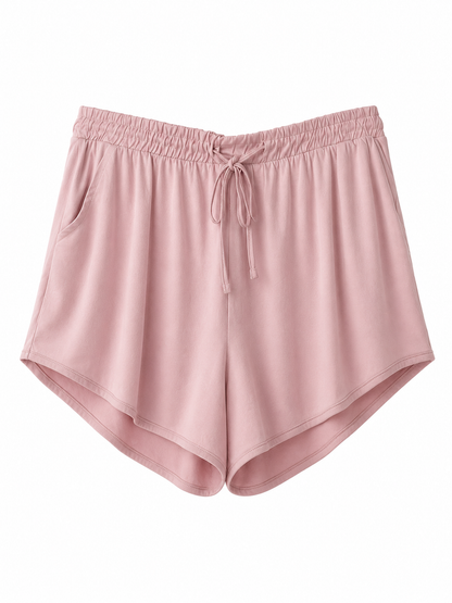 Short Moletinho Confort Rosa Claro com Elástico e Amarração