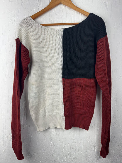 Suéter Tricô Color Block Off-White Preto Telha
