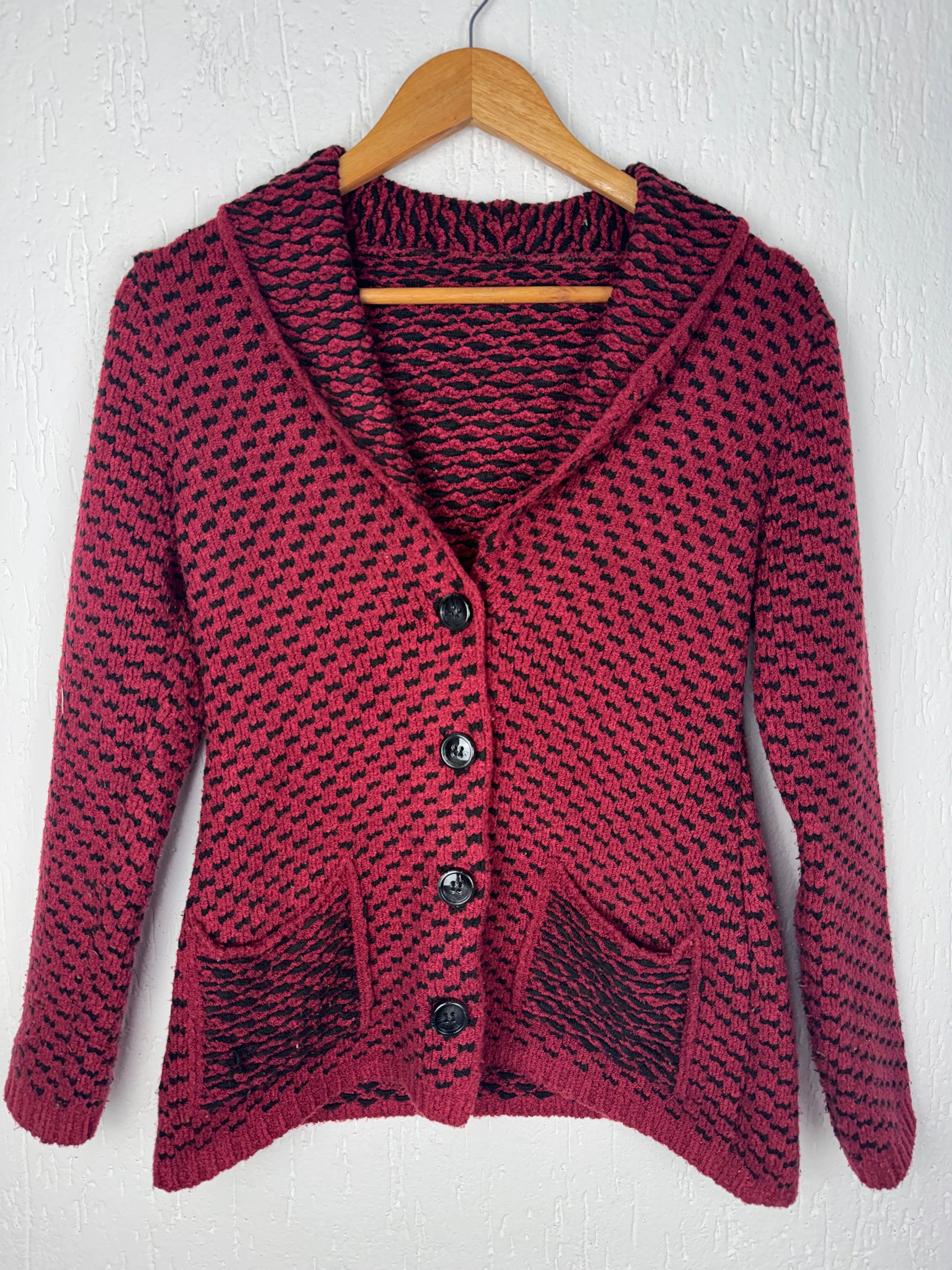 Casaco Cardigan em Tricô Jacquard com Bolsos Tamanho M