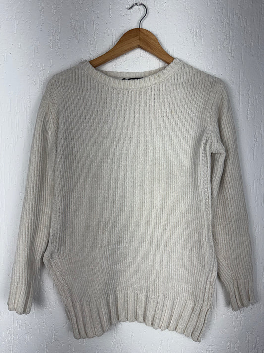 Suéter Chenille Off-White Canelado Gola Redonda