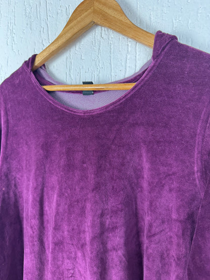 Blusa Túnica Veludo Roxo com Capuz Manga Longa