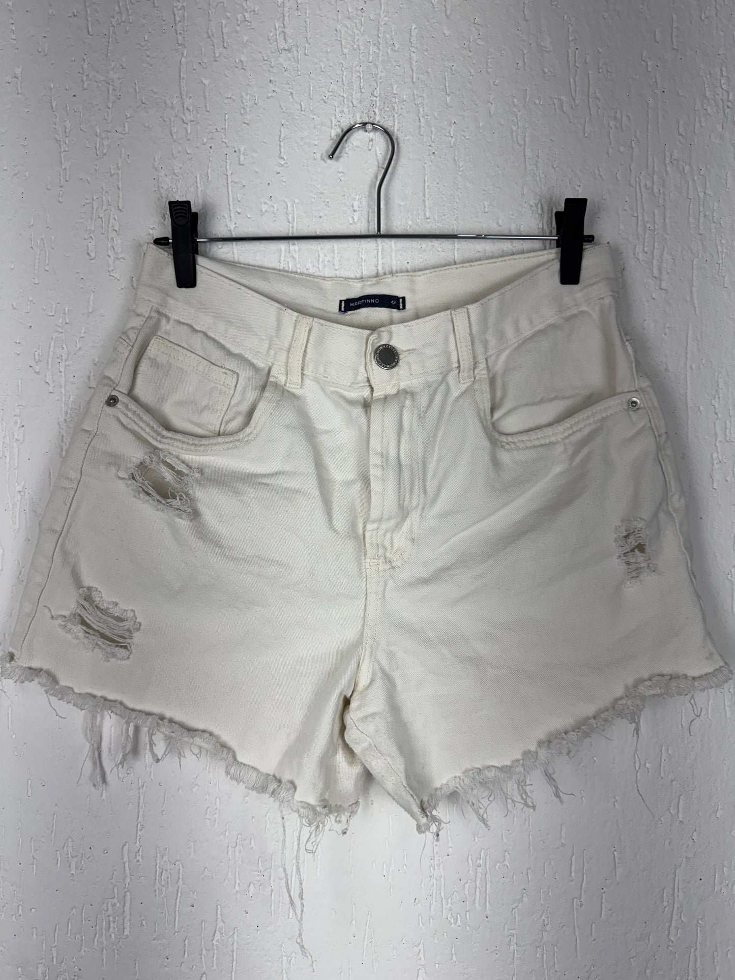 Short Jeans Off-White Destroyed Cintura Alta