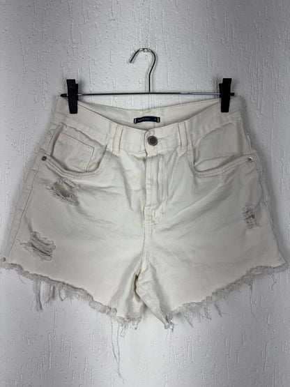 Short Jeans Off-White Destroyed Cintura Alta