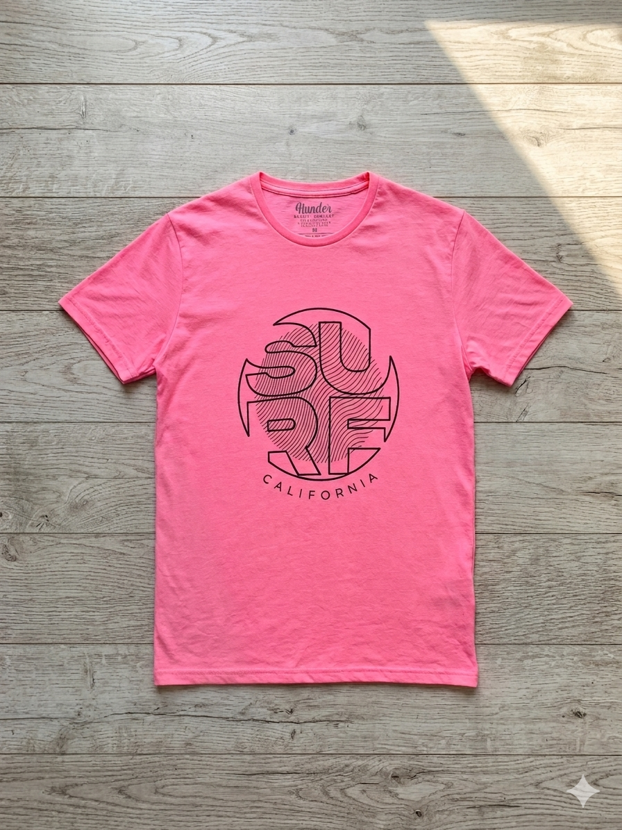 Camiseta Rosa Neon Surf California Hunder
