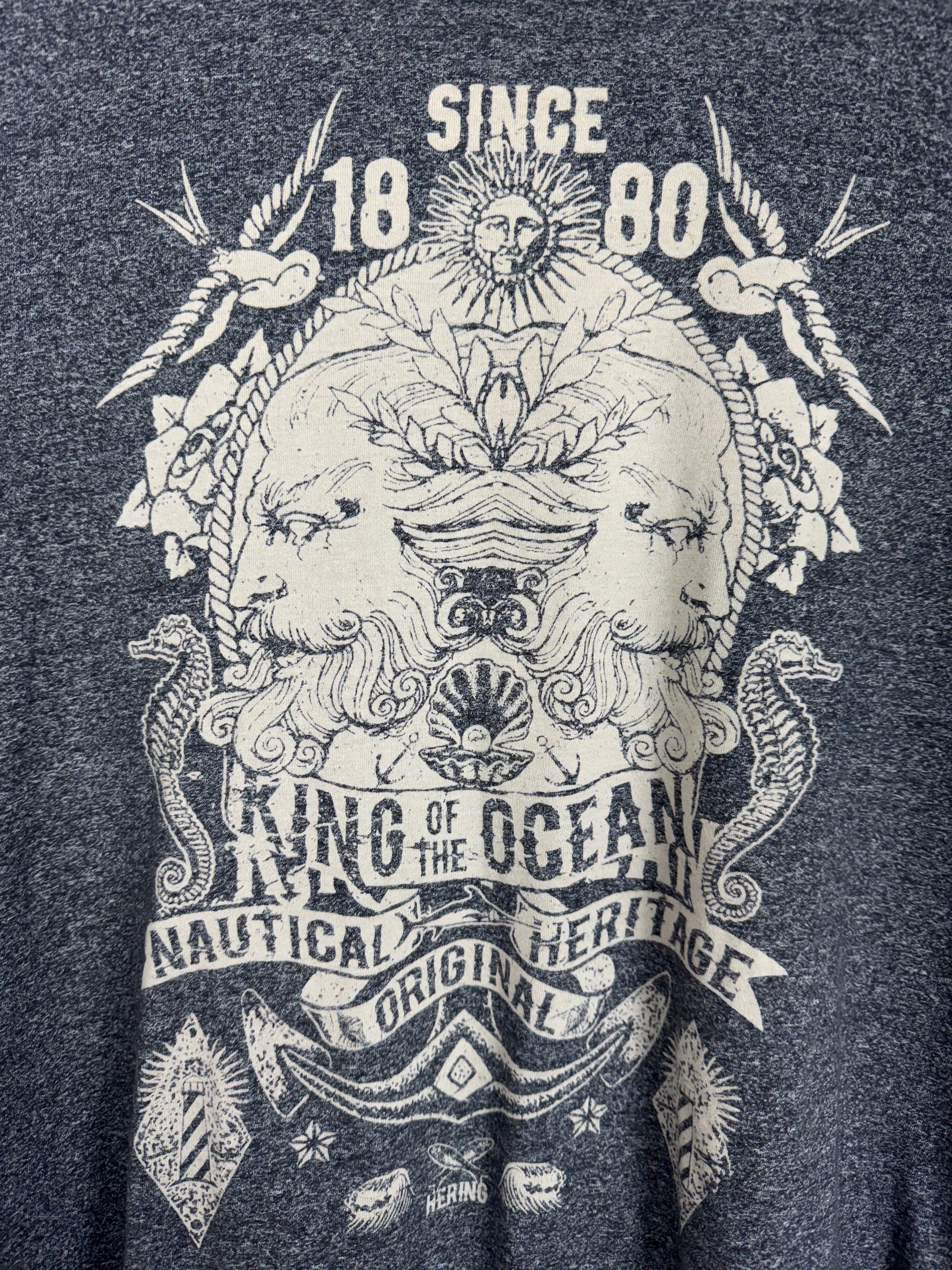 Camiseta Hering Cinza Mescla Estampa King of the Ocean XGG