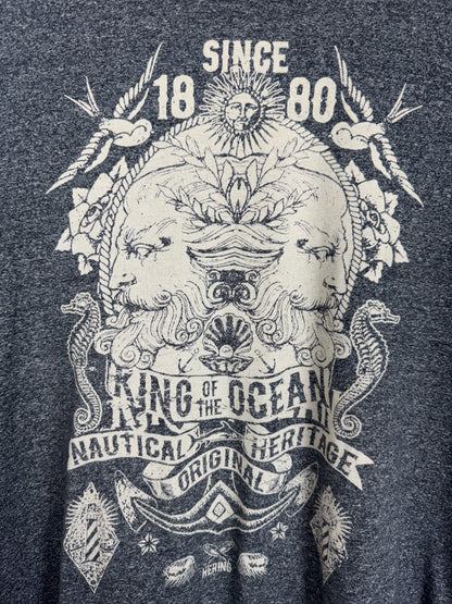 Camiseta Hering Cinza Mescla Estampa King of the Ocean XGG