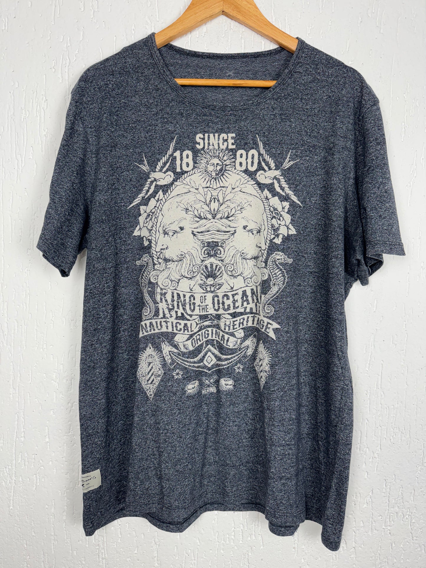 Camiseta Hering Cinza Mescla Estampa King of the Ocean XGG