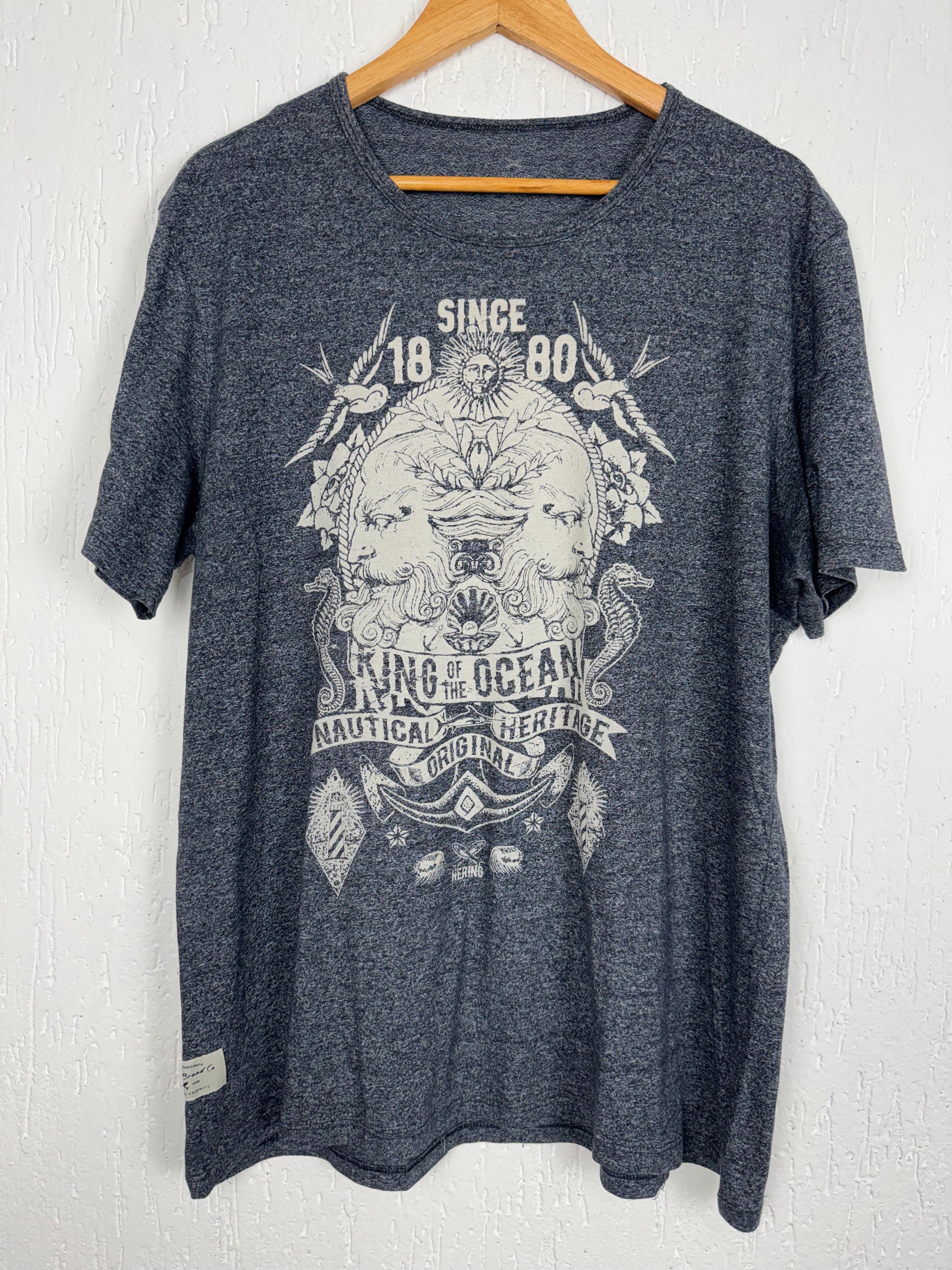 Camiseta Hering Cinza Mescla Estampa King of the Ocean XGG