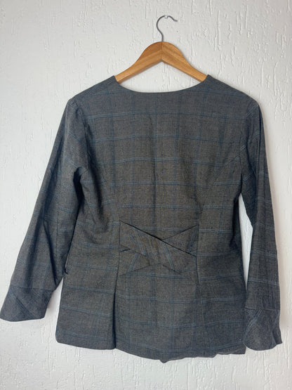 Blazer Feminino Alfaiataria Xadrez com Manga 3/4 e Forro Acetinado