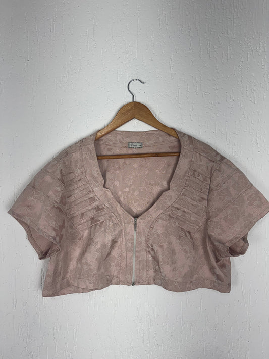 Bolero Cropped Jacquard Floral Rosê com Zíper