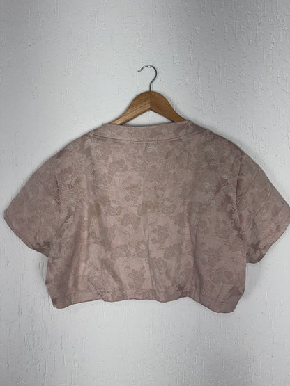 Bolero Cropped Jacquard Floral Rosê com Zíper