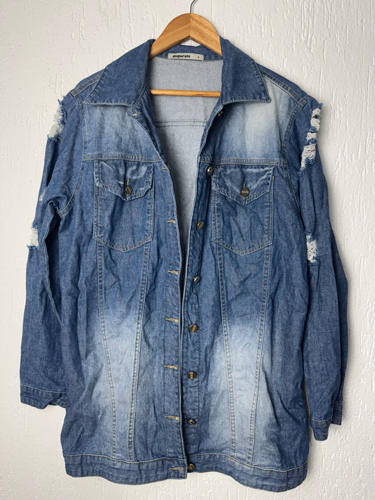 Jaqueta Jeans Oversized Destroyed Alongada Disparate Feminina