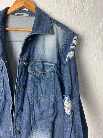 Jaqueta Jeans Oversized Destroyed Alongada Disparate Feminina