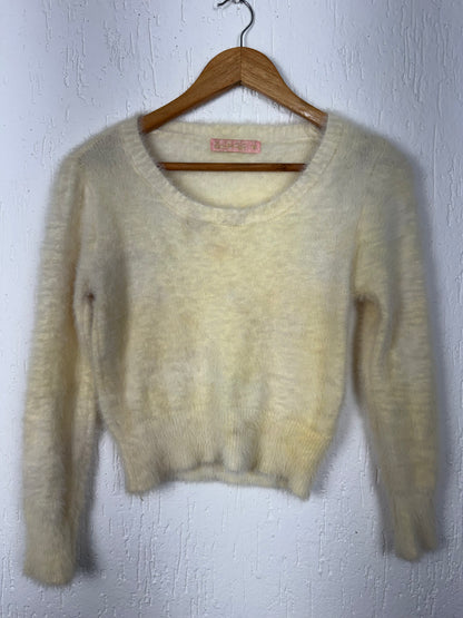 Suéter Tricô Pelinho Off-White Feminino Estilo Angorá | Tam 16 (P/M Juvenil)