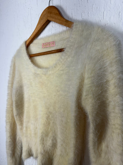 Suéter Tricô Pelinho Off-White Feminino Estilo Angorá | Tam 16 (P/M Juvenil)
