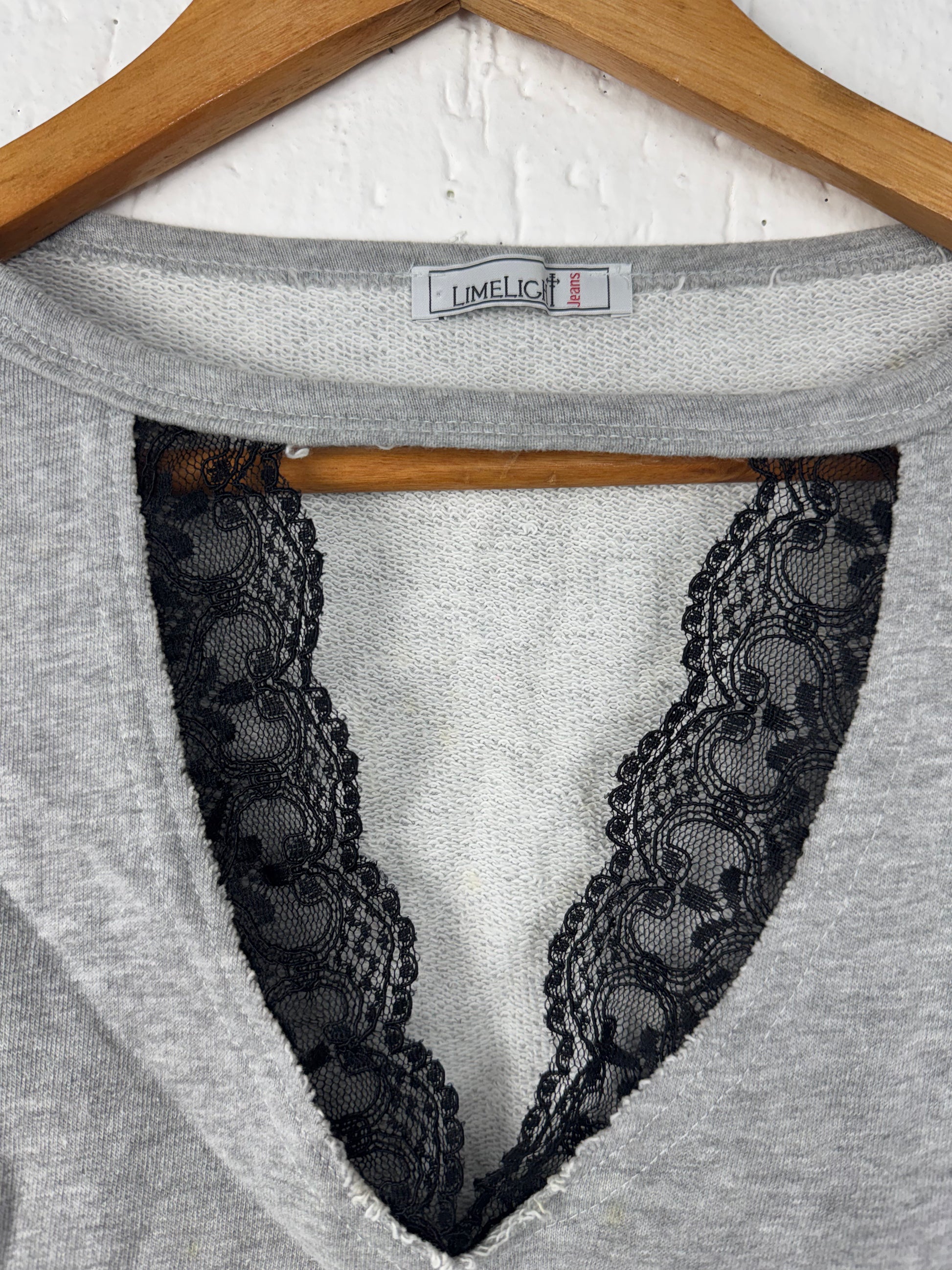 Cropped Moletom Cinza Decote Renda + Punho Pelúcia Limelight Jeans