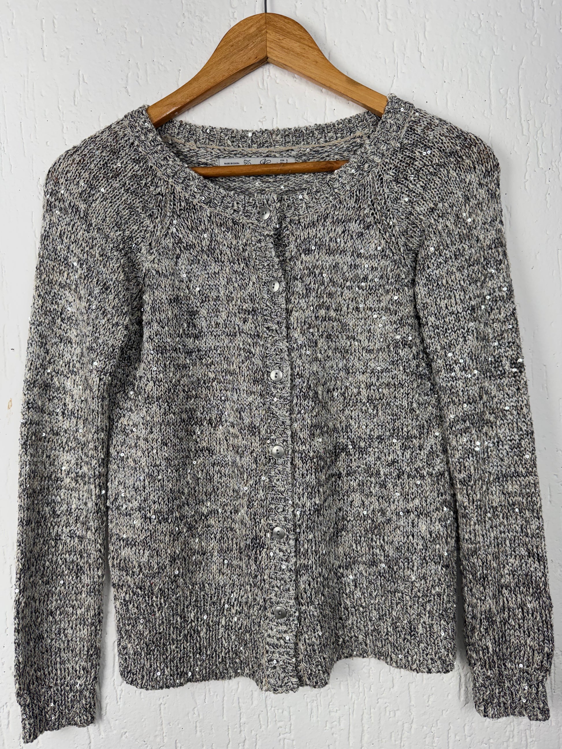 Cardigan Tricot Mescla Cinza com Paetês Zara Knit