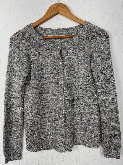 Cardigan Tricot Mescla Cinza com Paetês Zara Knit
