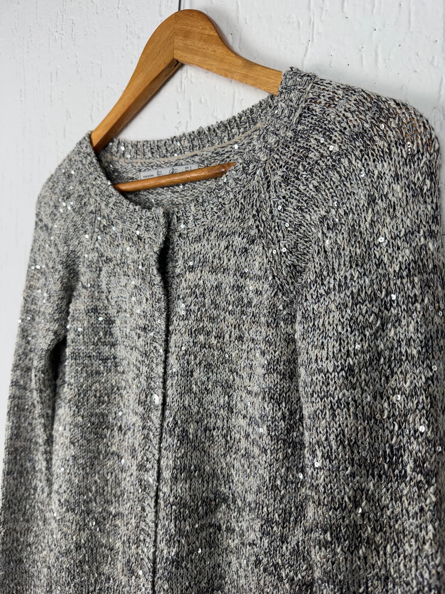 Cardigan Tricot Mescla Cinza com Paetês Zara Knit