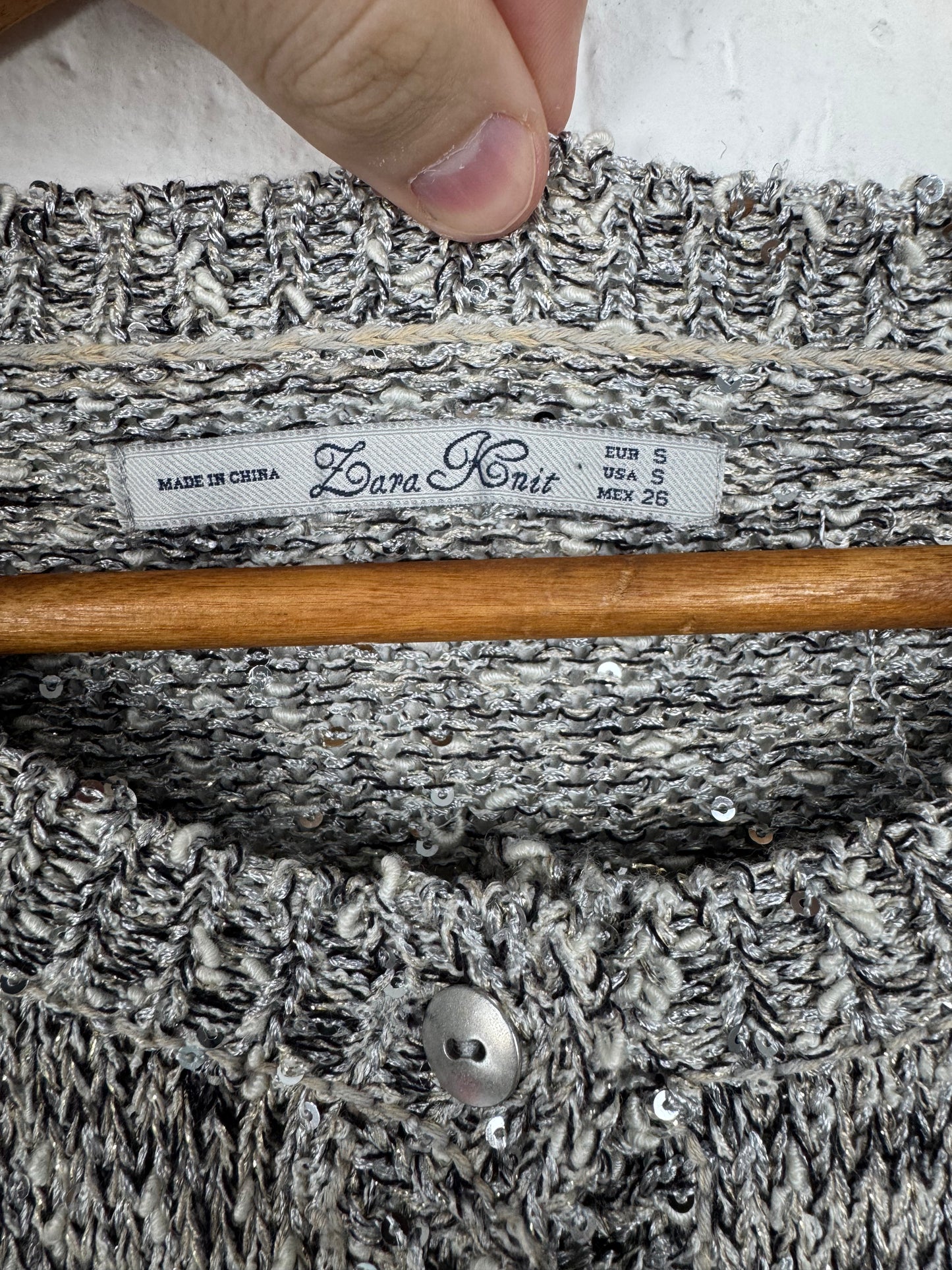 Cardigan Tricot Mescla Cinza com Paetês Zara Knit