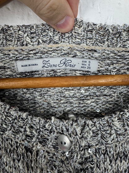 Cardigan Tricot Mescla Cinza com Paetês Zara Knit