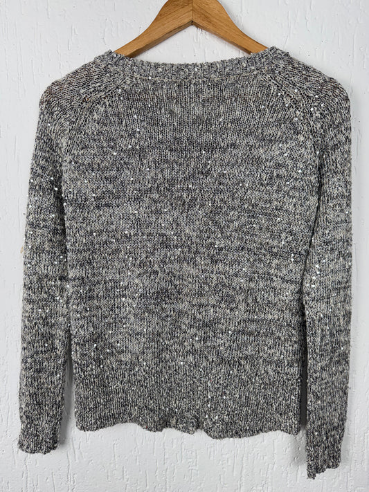 Cardigan Tricot Mescla Cinza com Paetês Zara Knit